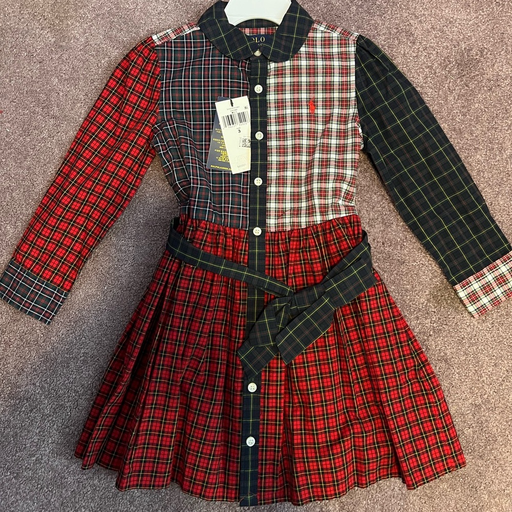 Polo by Ralph Lauren Red and Black Plaid Kids Formal Dress
